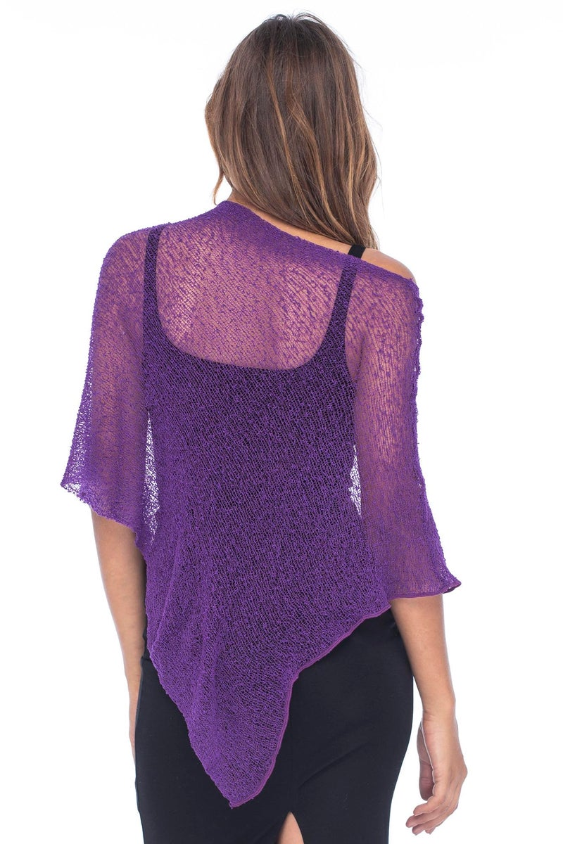 Back From Bali Womens Sheer Poncho Shrug Bolero, Lightweight Summer Shrug Pullover Sweater Purple - Image 2
